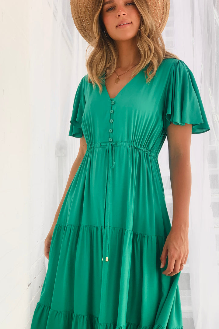 Santorini Short Sleeve Midi Dress in Green