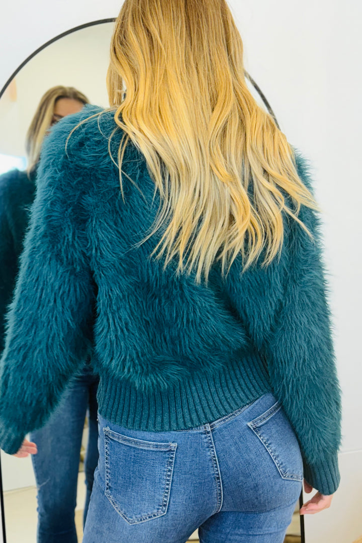 Erica Fluffy Cardi in Teal Green