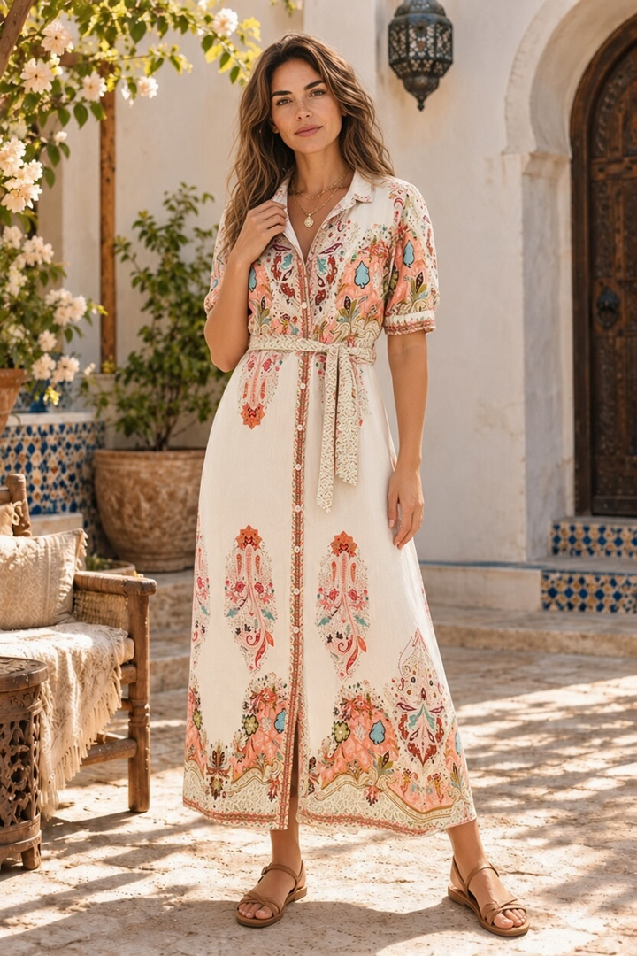 Gidget Embroidered Print Dress In Off White