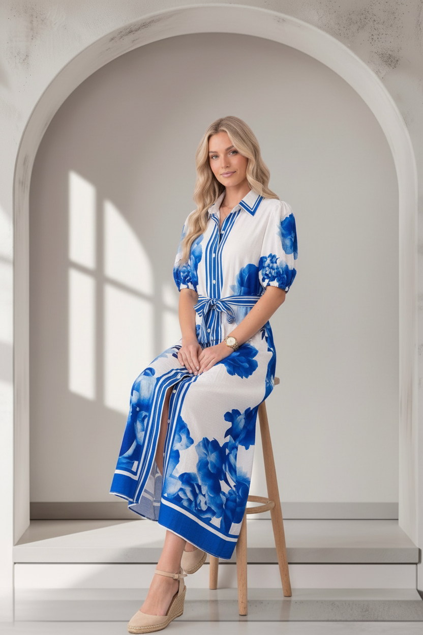 Natalia Dress In Blue Print