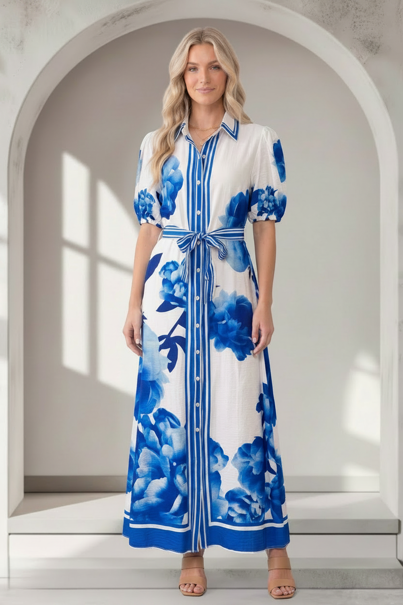 Natalia Dress In Blue Floral Print