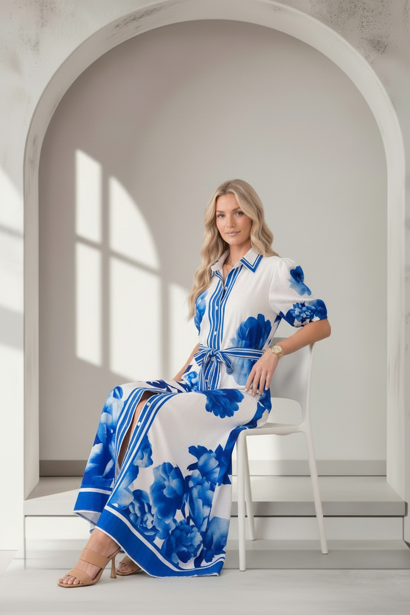 Natalia Dress In Blue Floral Print