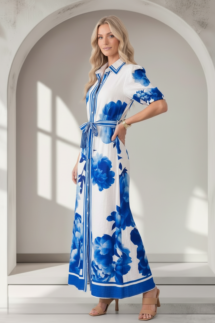 Natalia Dress In Blue Floral Print