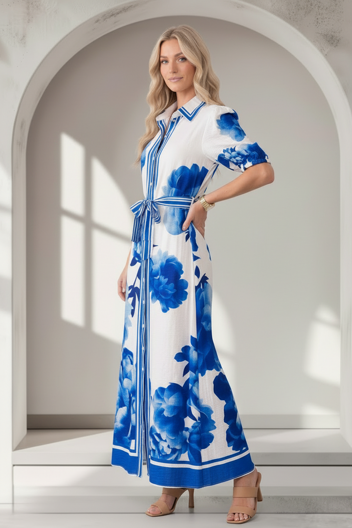Natalia Dress In Blue Floral Print