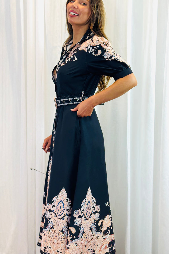 Georgia Black Maxi Dress With Embroidered Print