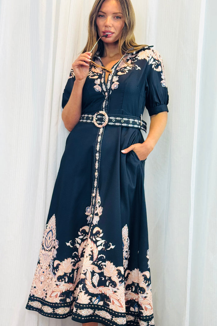 Georgia Black Maxi Dress With Embroidered Print