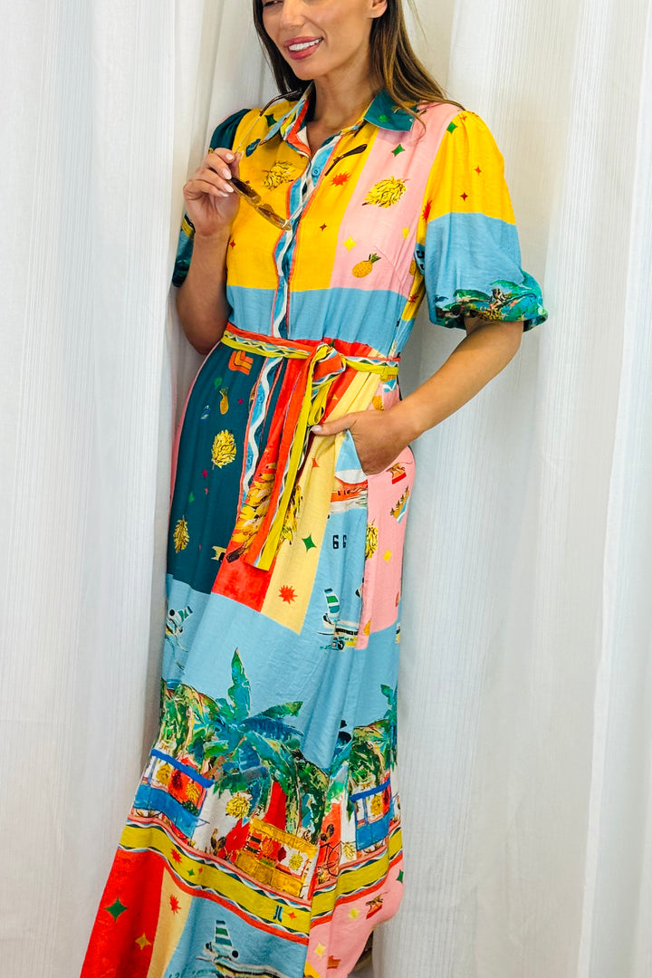 Marcella 3/4 sleeve in Multi Colour Print Dress