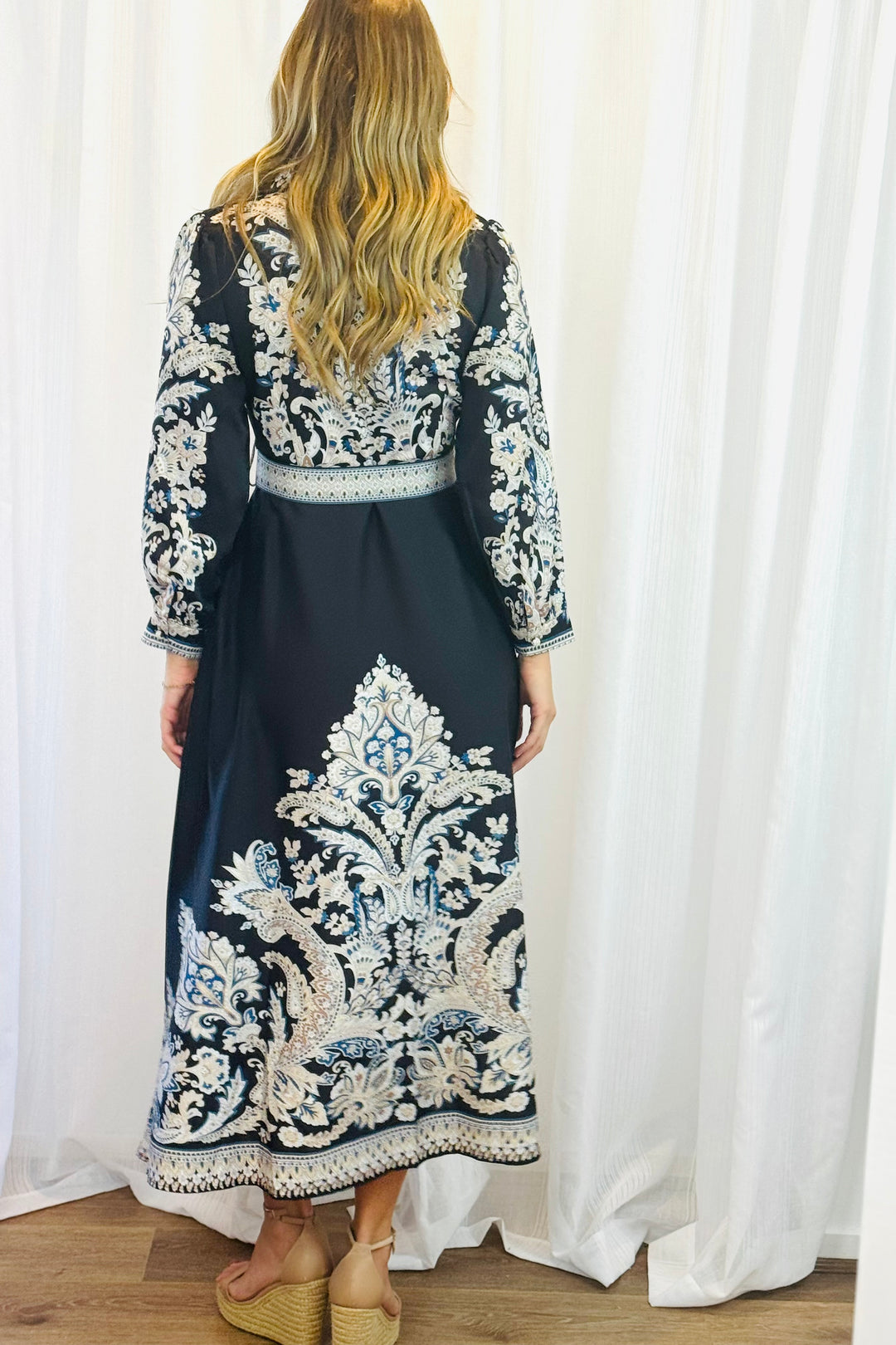 Lopez Embroidered Print Maxi Dress in Black
