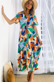 Alana Short Sleeve Midi  Dress in Multi Colour Print