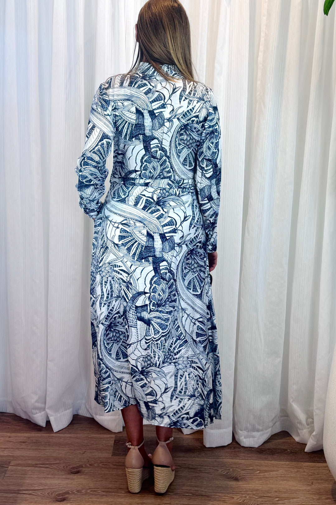 Chelsea Navy and White Multi Print Shirt Dress