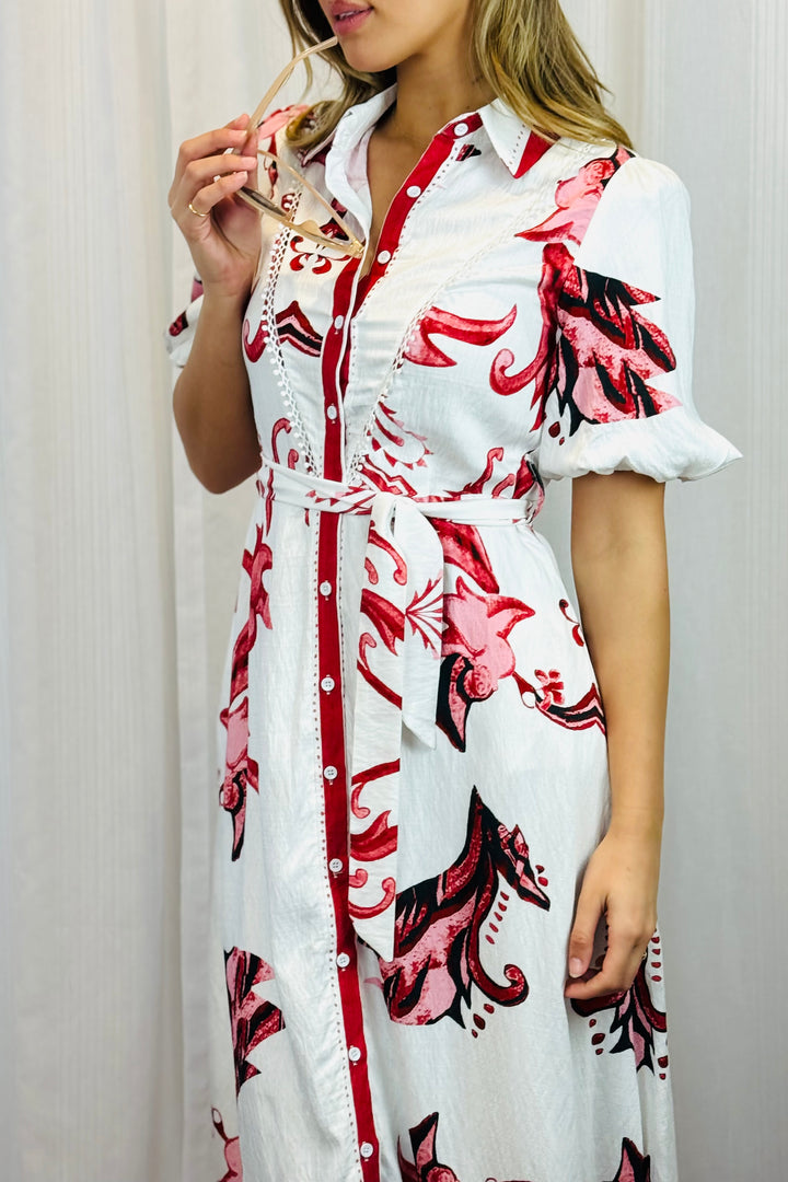 Morgan Floral Shirt Dress in Red and Pink