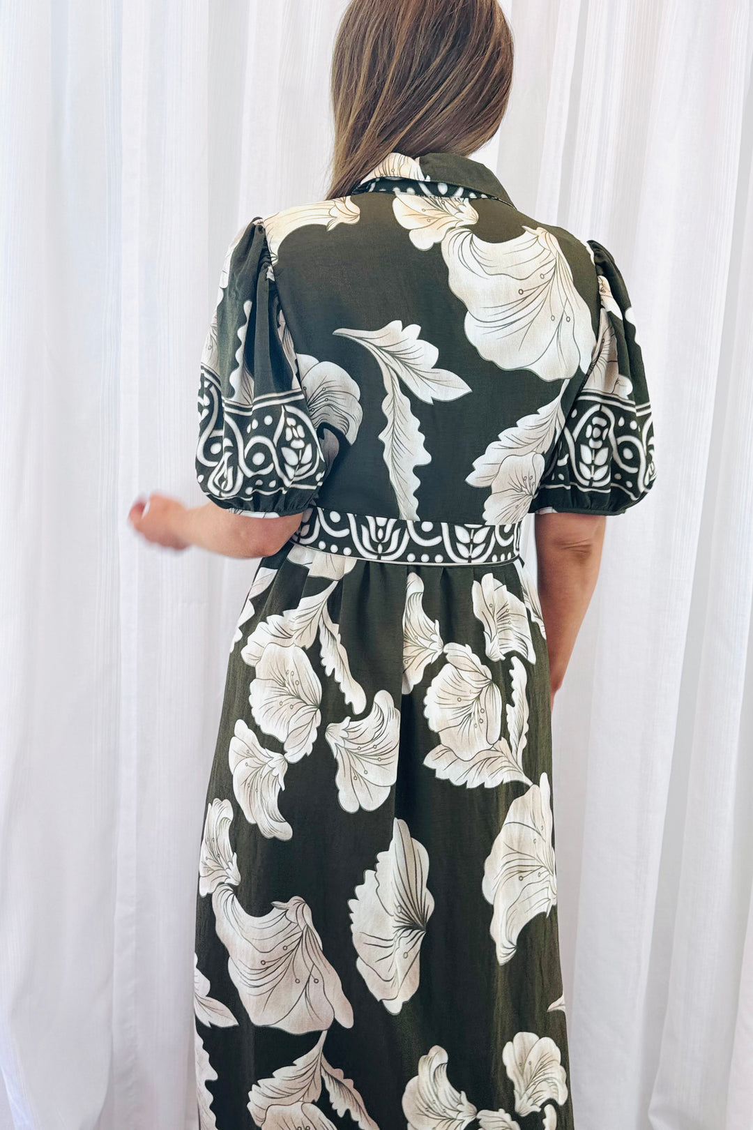 Pamela Multi Print Dress in Khaki