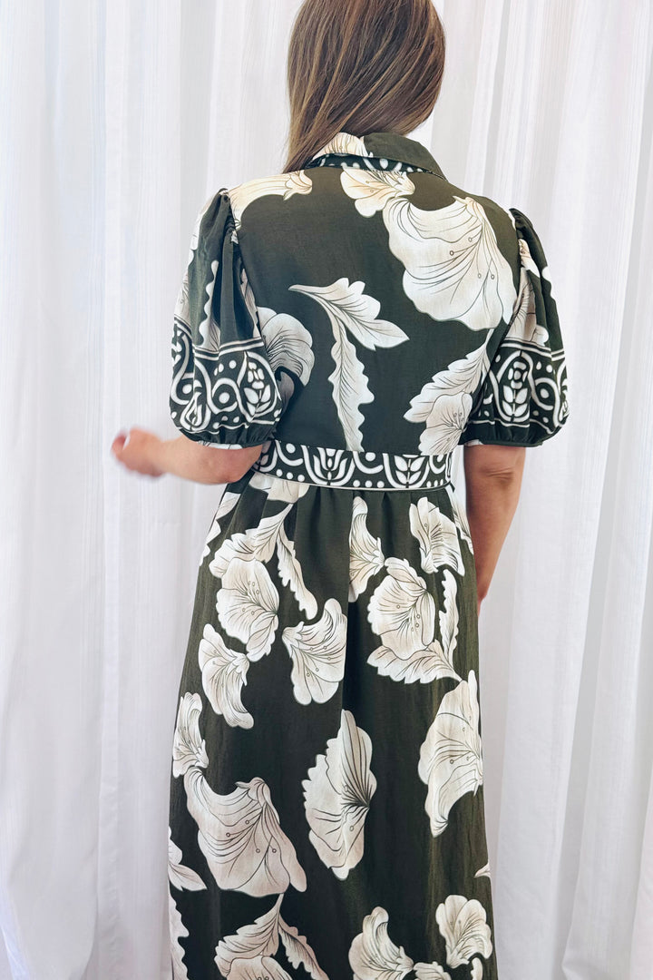 Pamela Multi Print Dress in Khaki