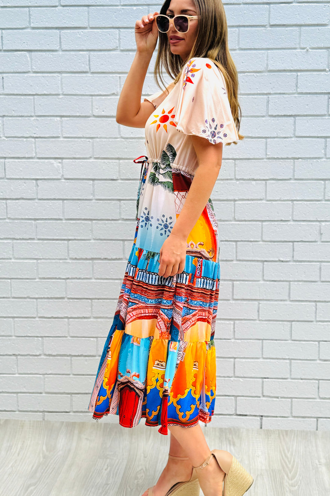 Aly Drawstring Midi in Multi Print