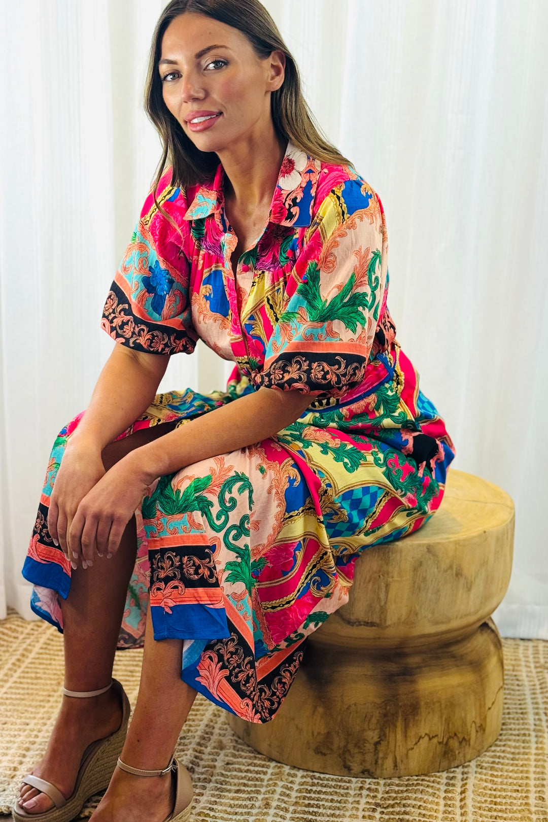 multi coloured shirt dress Linen Shirt Dress 34 / Multicolor