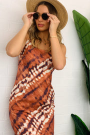 Mila Tye Dye Singlet Midi Dress in Orange