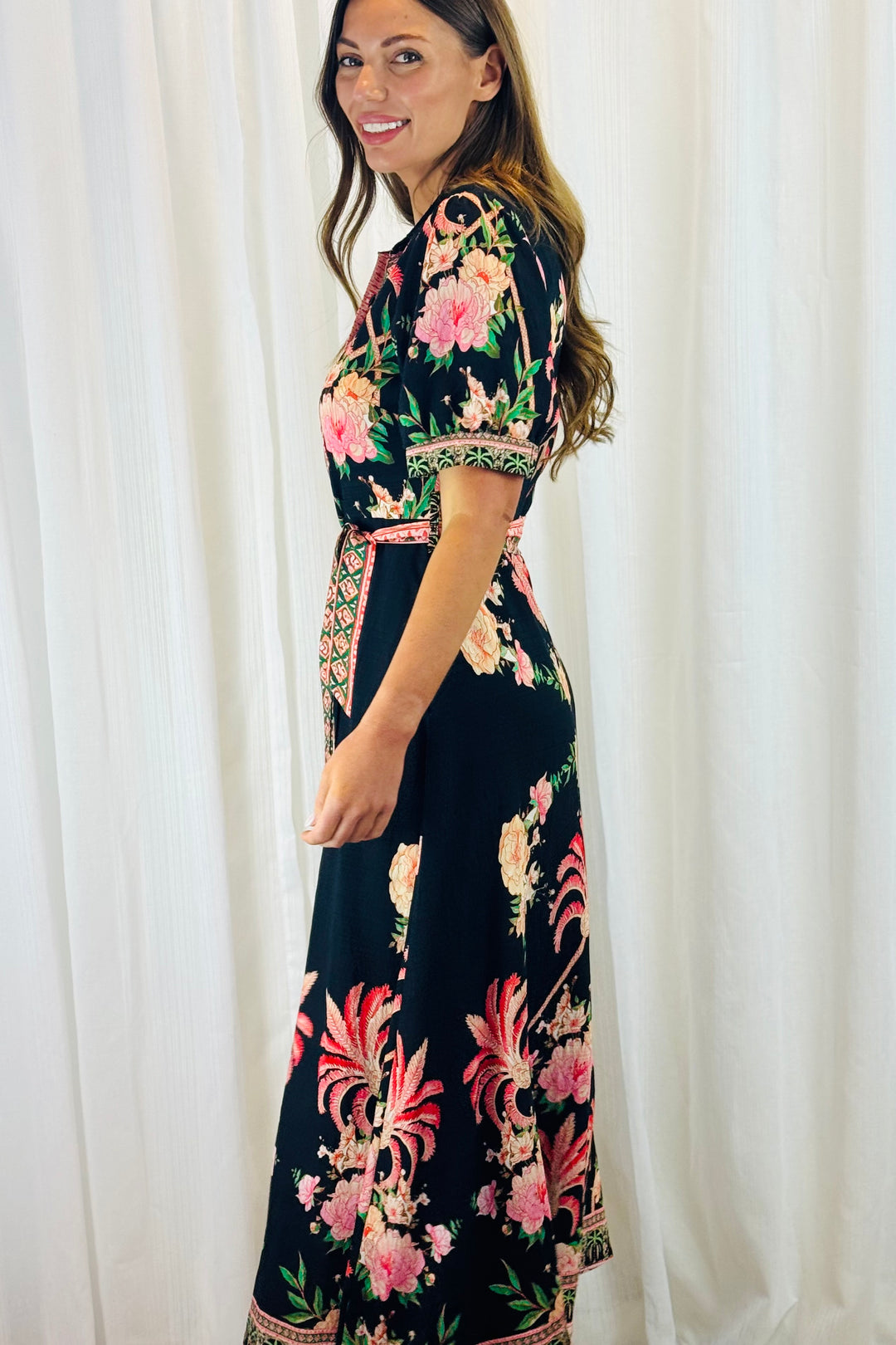 Maddison Shirt Dress in Black Multi Print