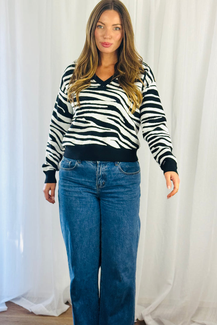 Petra Zebra Knit Top in Black and White