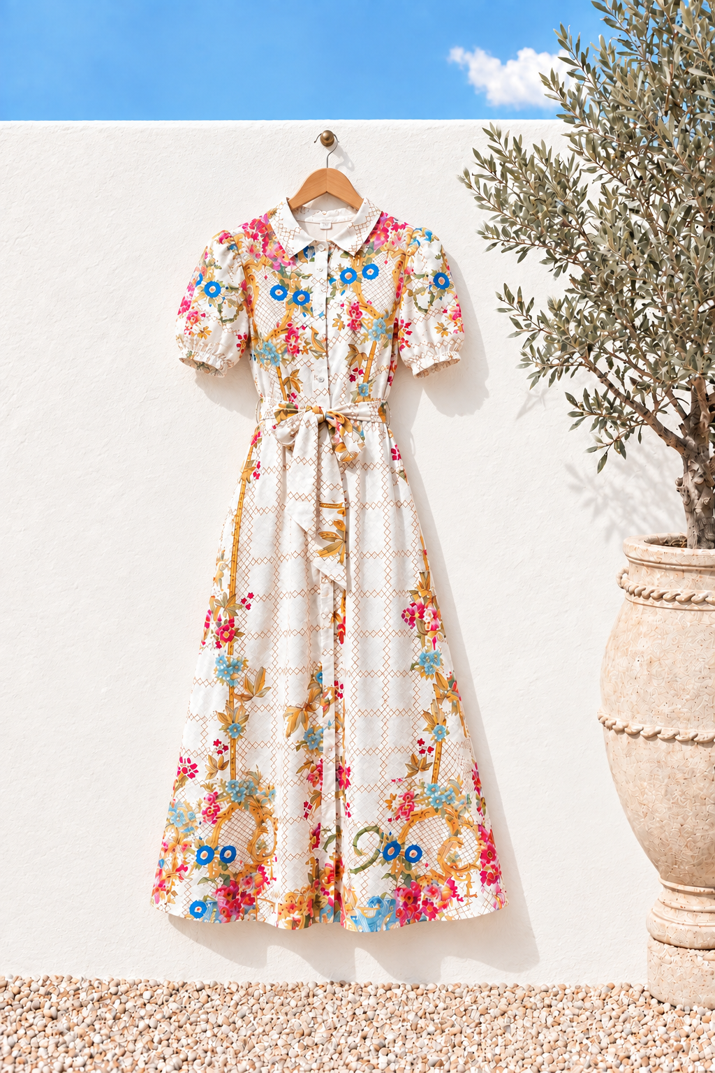 Sasha Multi Print Shirt Dress in Off White