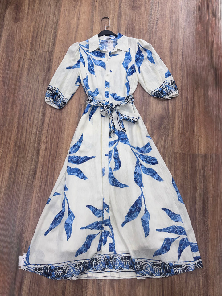 Marlow Off White And Blue Jungle Print Dress