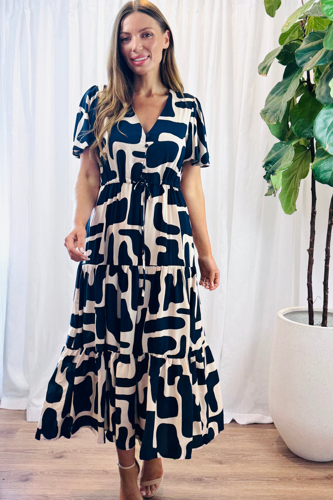 Santorini In Nude and Navy Print