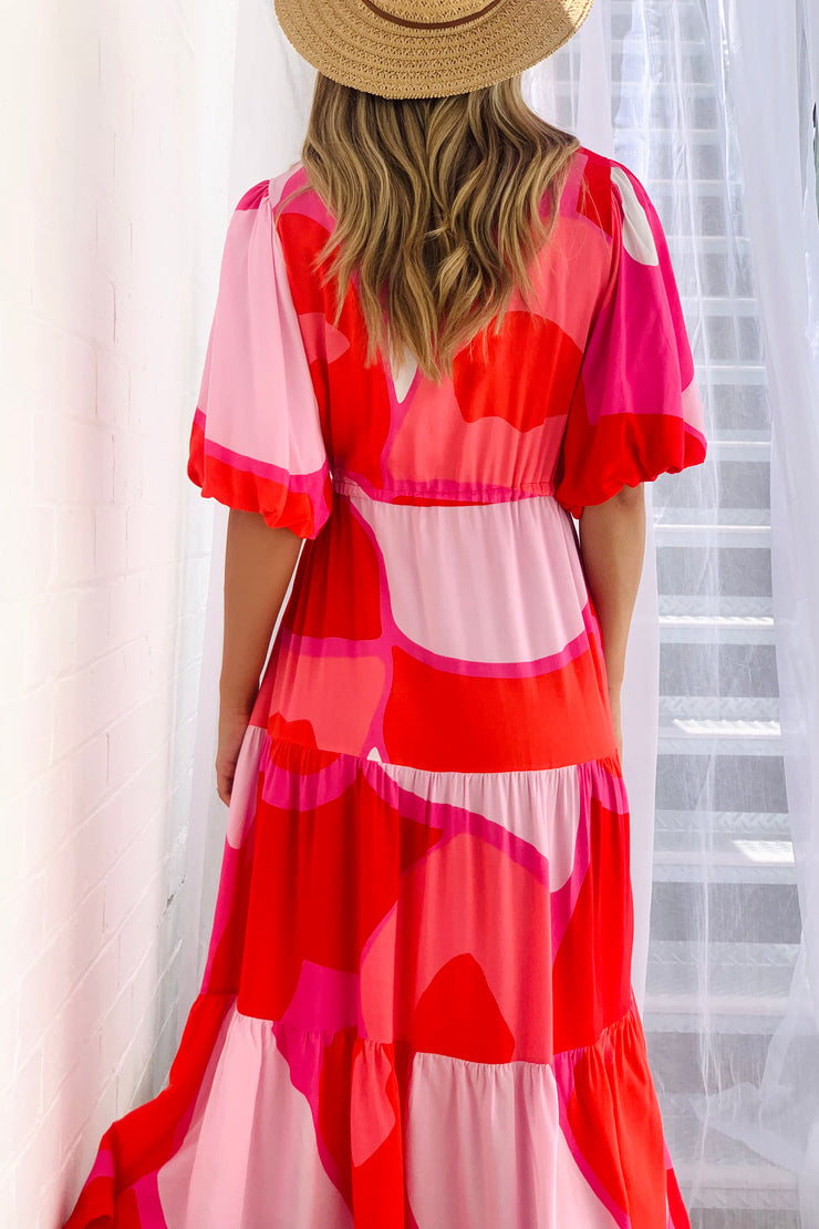 Almalfi Midi Dress in Red and Pink Tones