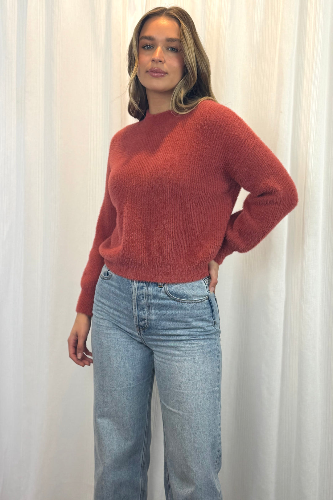 Jasmine Fluffy Knit in Burgundy