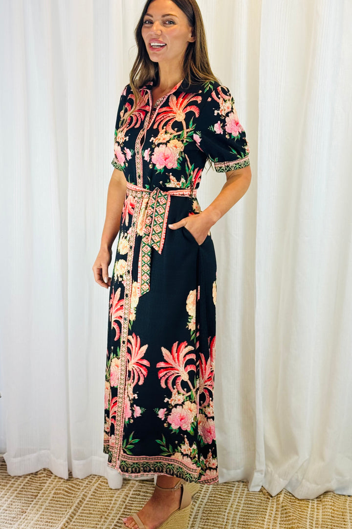 Maddison Shirt Dress in Black Multi Print