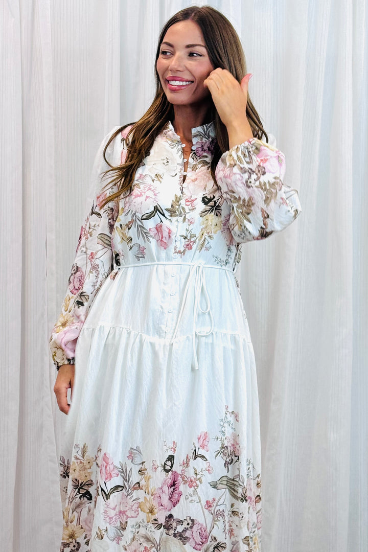 Juliet Off White Floral Multi Print Dress