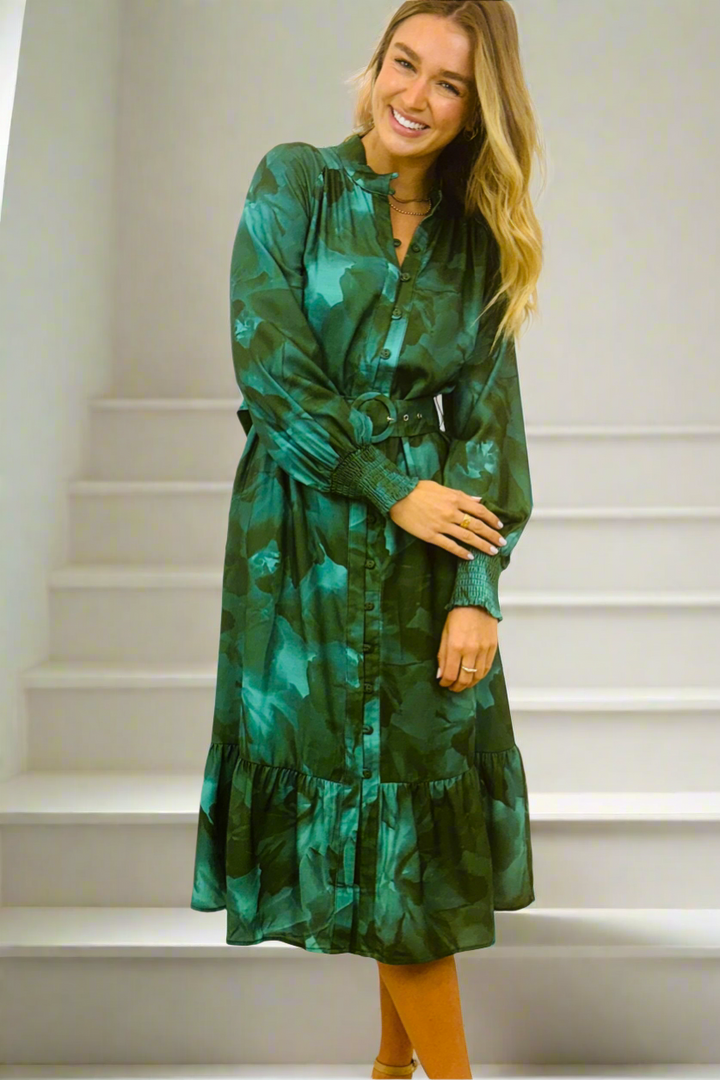 Bonnie Midi Dress in Green Print