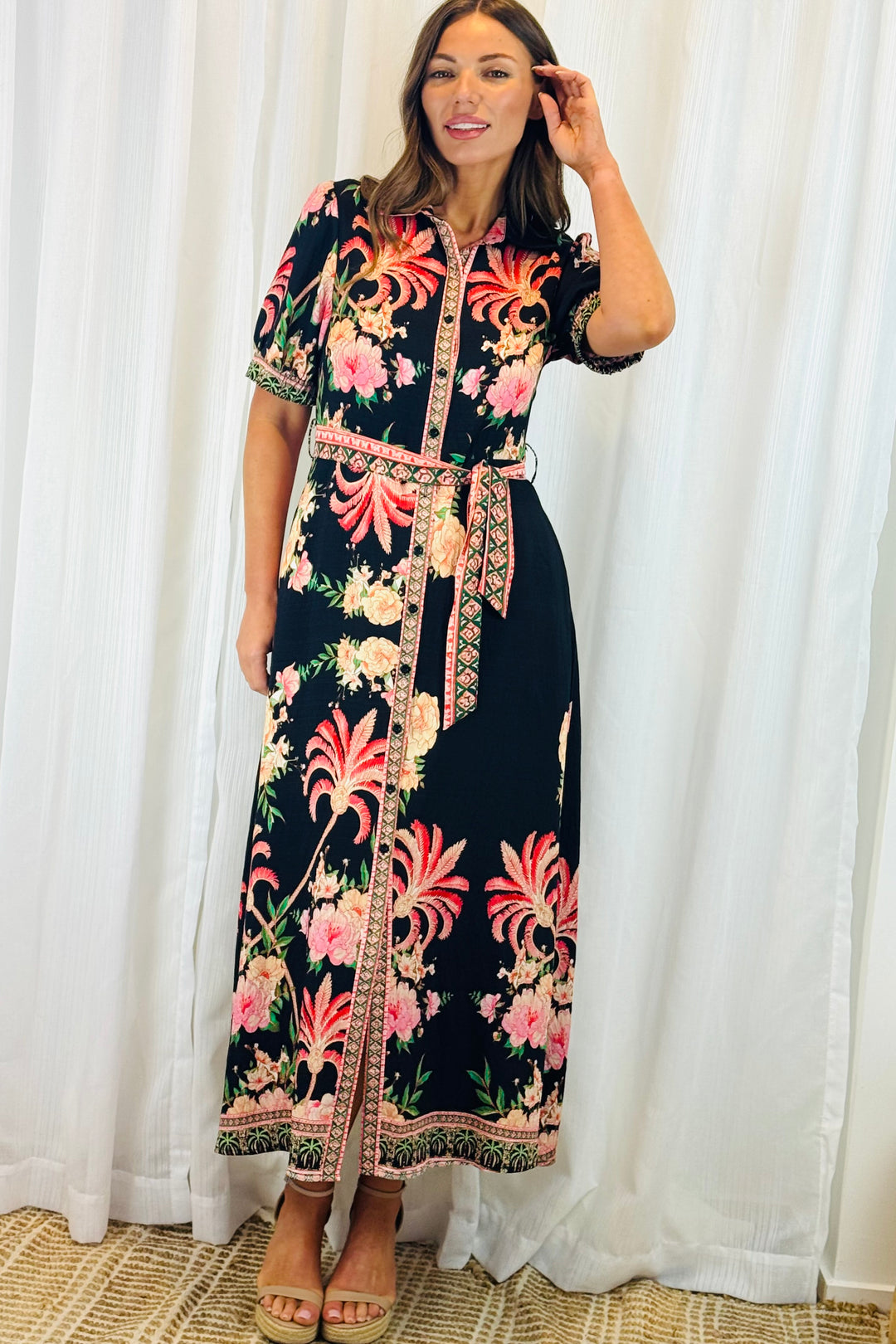 Maddison Shirt Dress in Black Multi Print