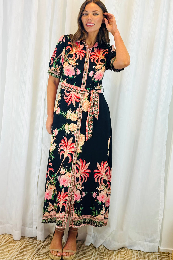 Maddison Shirt Dress in Black Multi Print