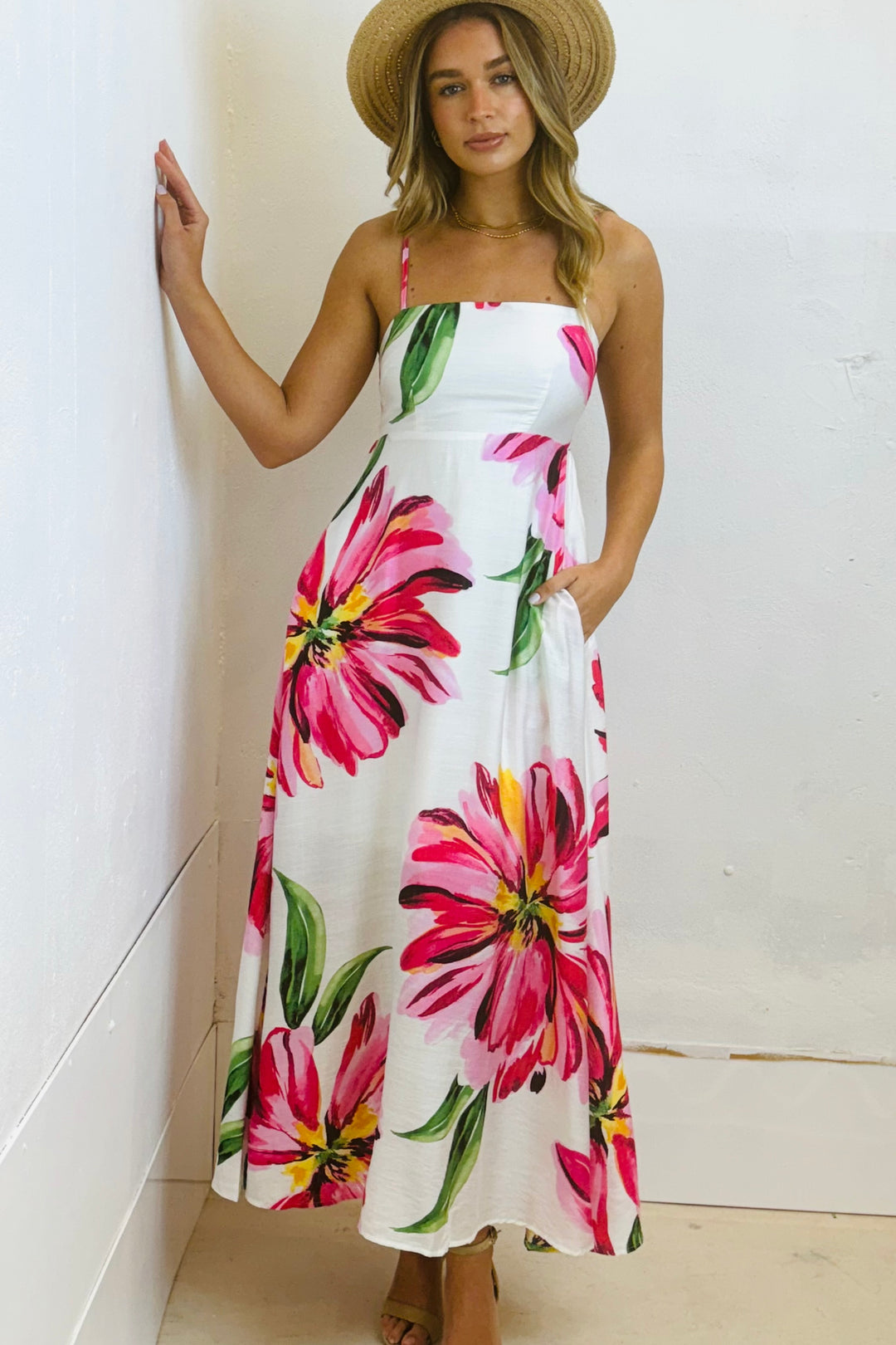 Carly White Floral Maxi