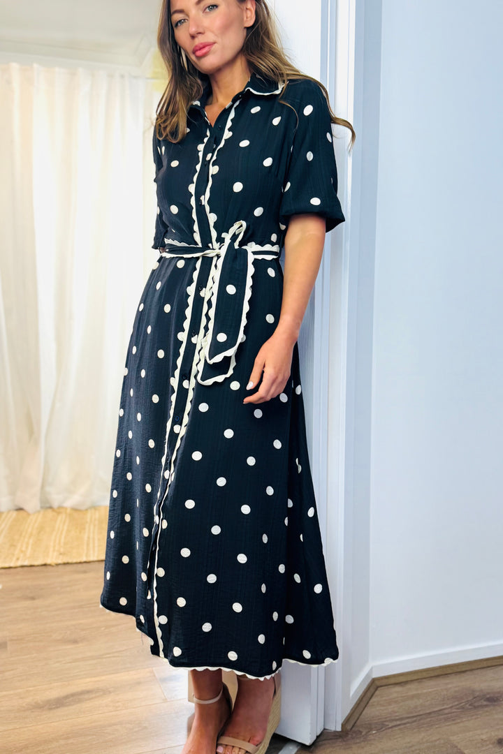 Shyla Black and Off White Polka Dot Dress