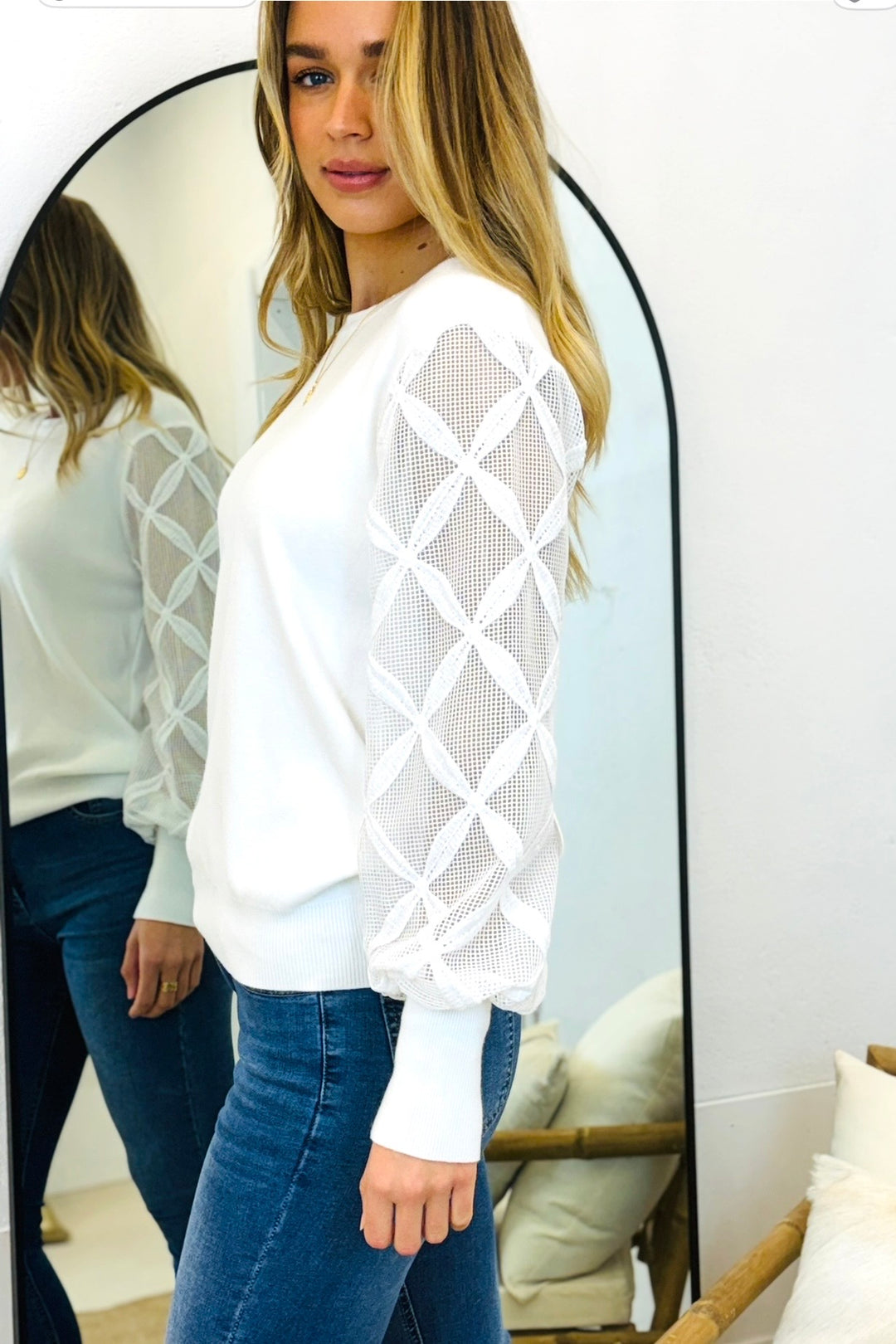 Milani Lace Sleeve Top in White