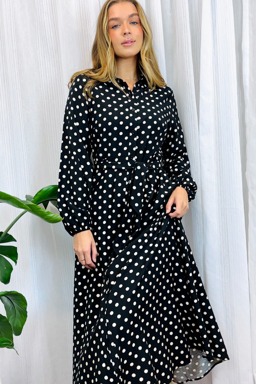 Tamika Polka Dot Dress in Black Long Sleeve