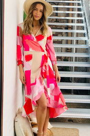 Chantal Long Sleeve Wrap Dress in Pink tones