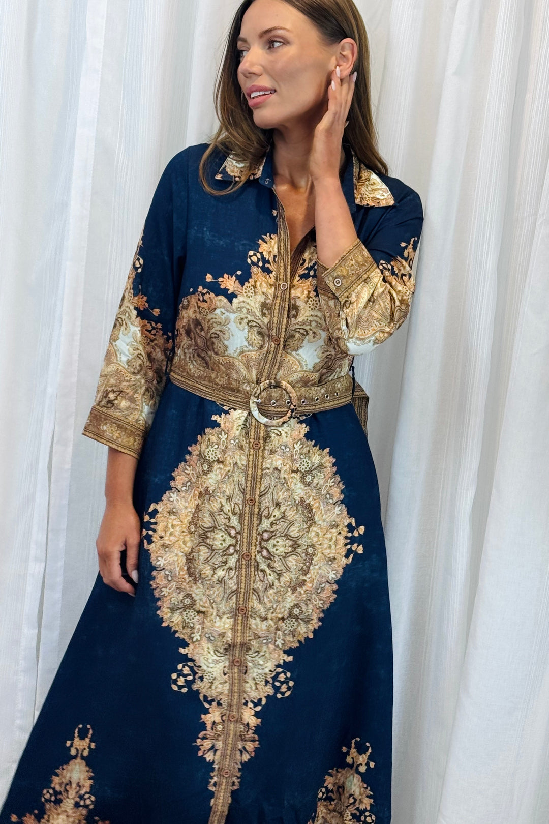 Marni Embroidered Print Dress in Navy