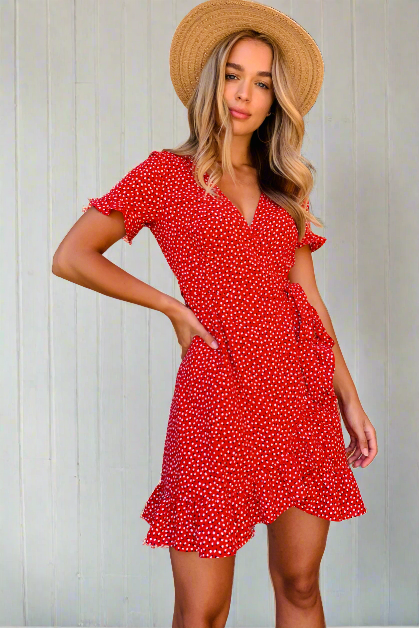 Brandi Wrap Dress In Red Heart Print