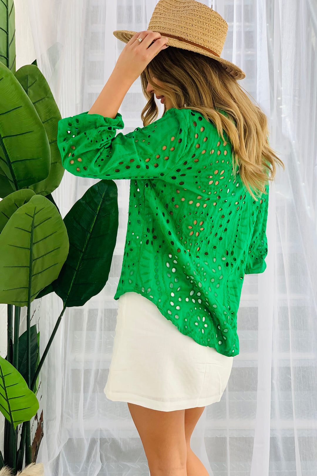 Kendra Lace Embroidered Shirt In Green