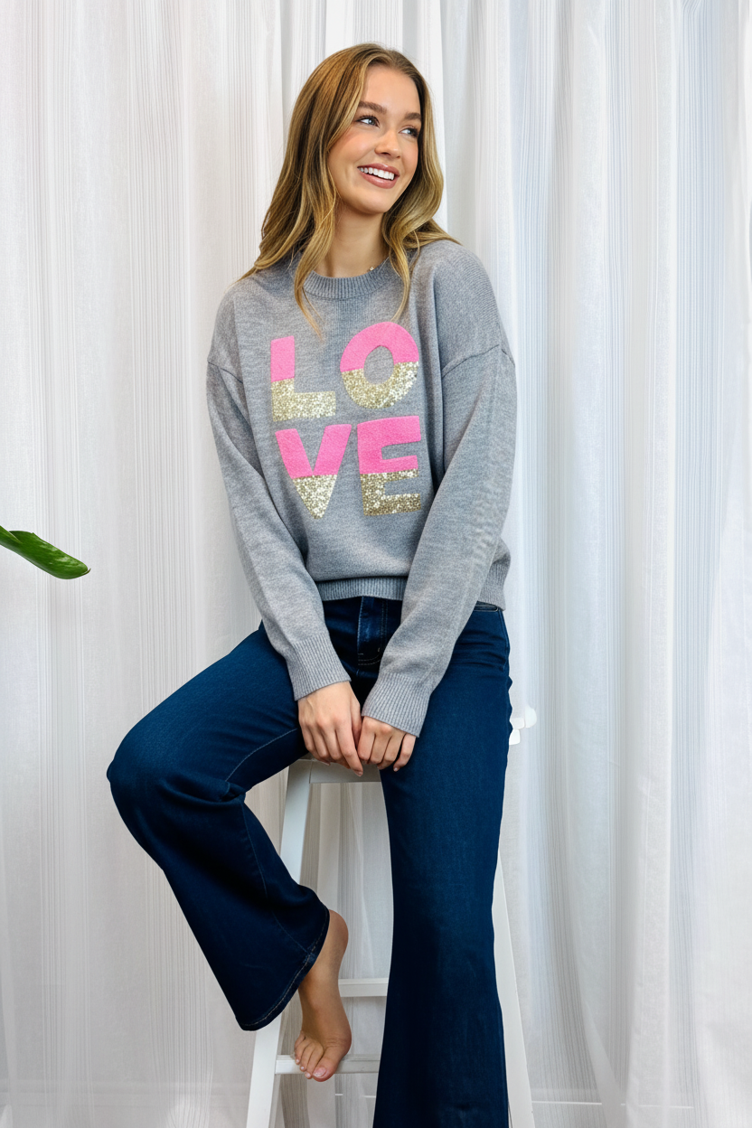 Nelly Love Sequin Detail Knit Top in Grey