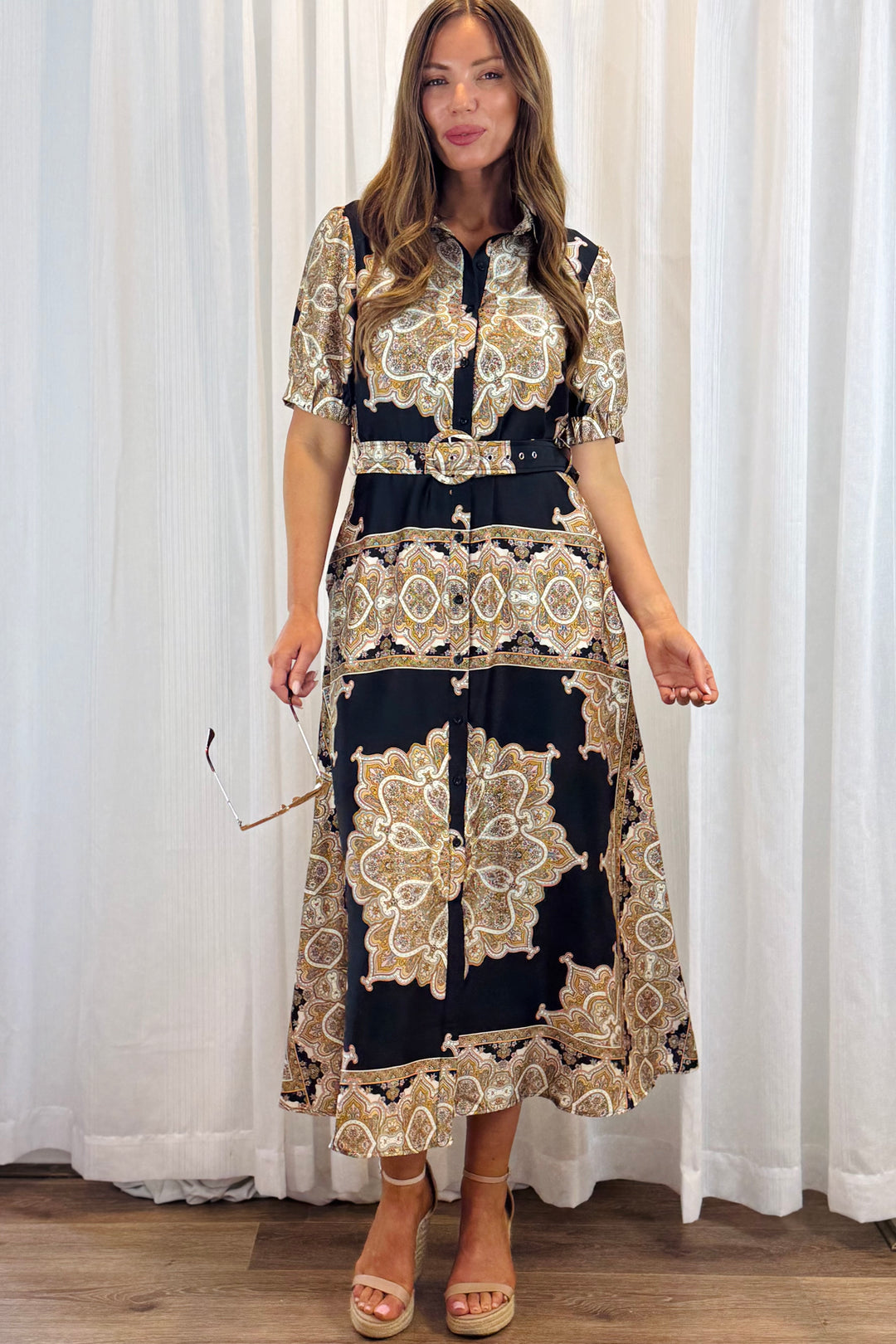 Angelina Midi in Black Multi Print