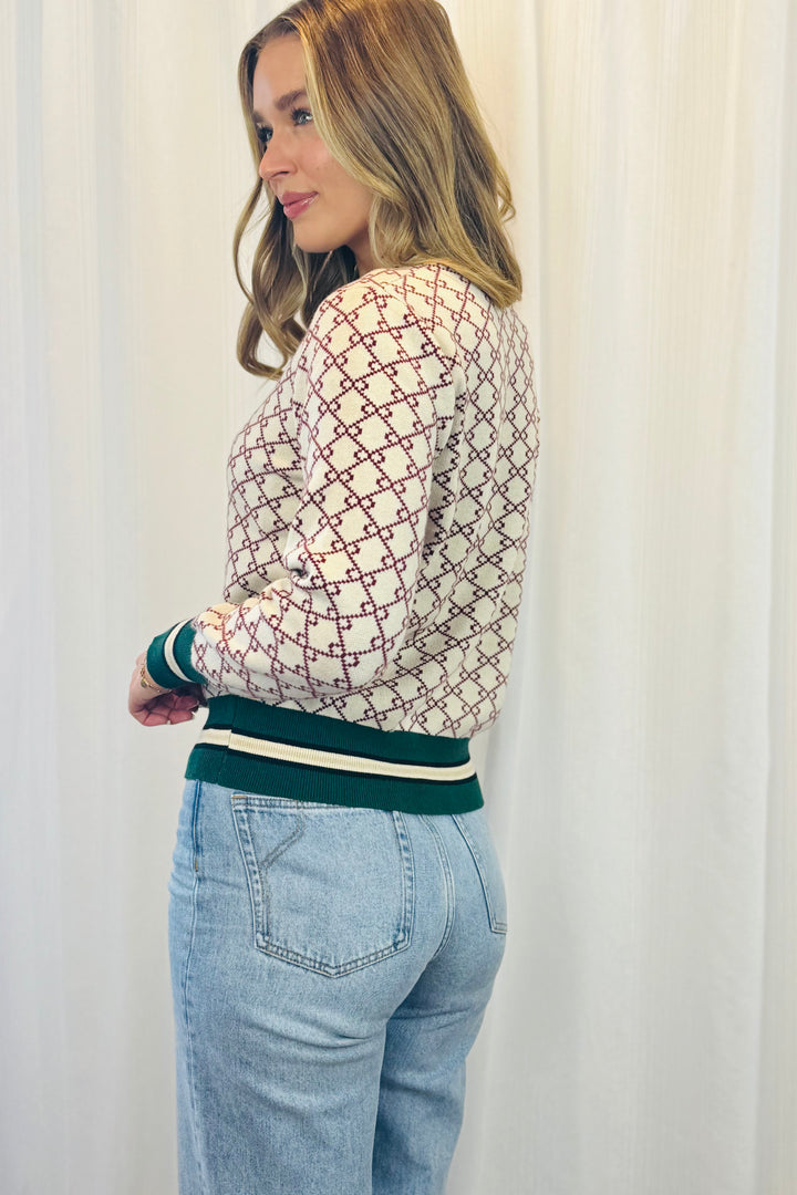 Gina Knit Jumper in Nude And Burgundy Print