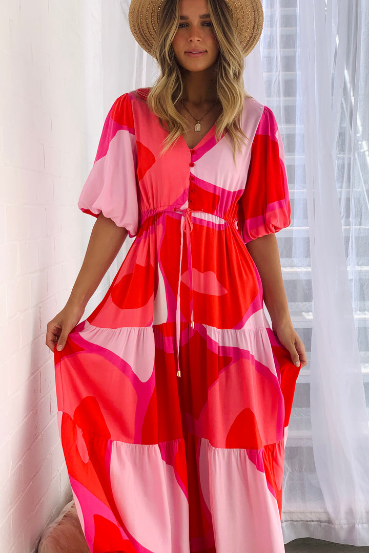 Amalfi Midi Dress in Red and Pink Tones