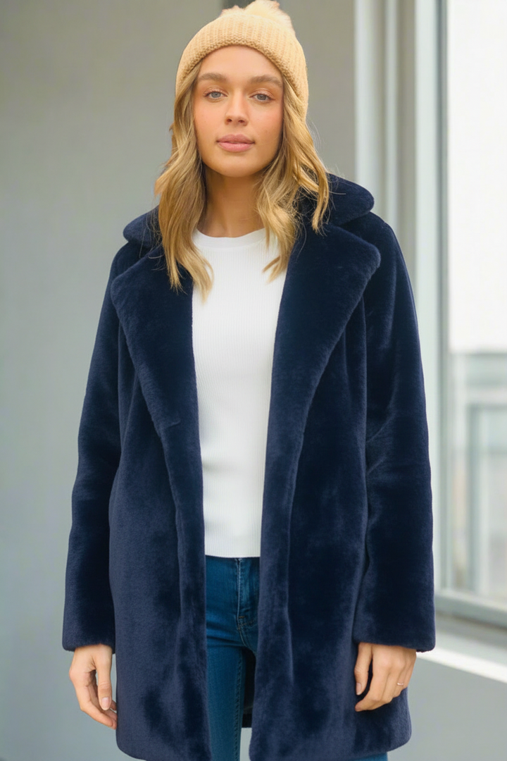 Bianca Faux Fur Jacket in Midnight Blue