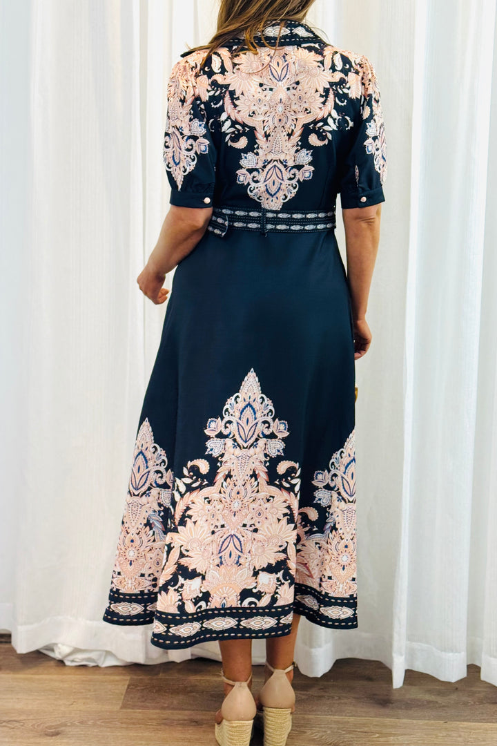Georgia Black Maxi Dress With Embroidered Print
