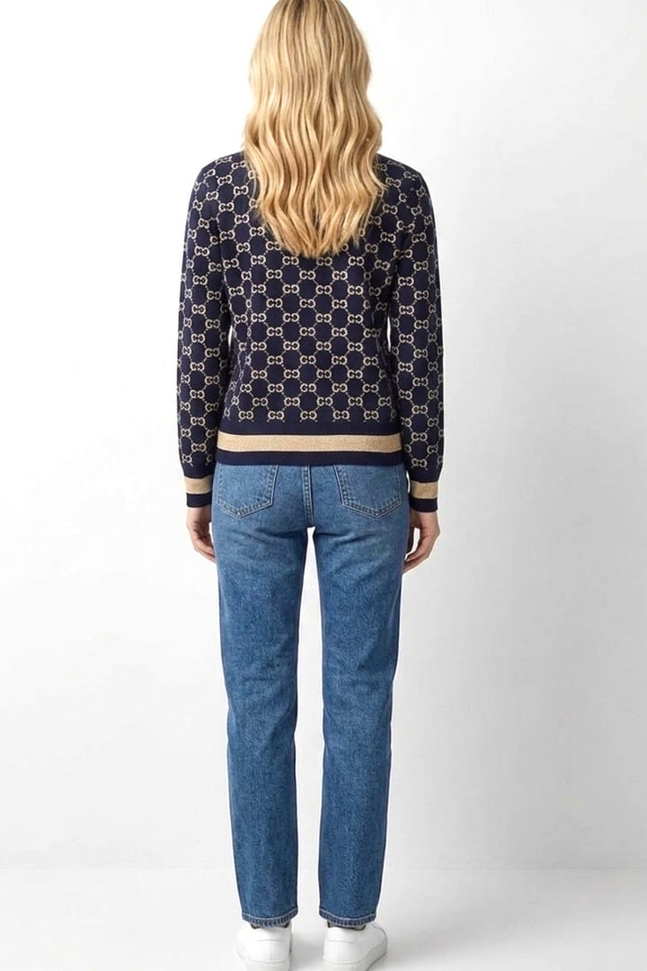 Alexi GG Knit Top in Navy Print