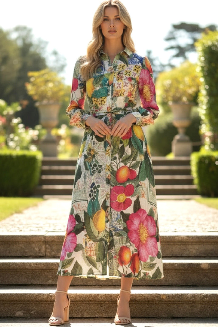 Lulu Lemon And Floral Midi Shirt Dress