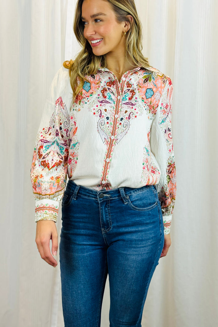 Gidget Off White Shirt With Embroidery Print