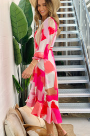 Chantal Long Sleeve Wrap Dress in Pink tones